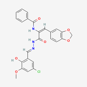 molecular formula C25H20ClN3O6 B6004610 N-{(1E)-1-(1,3-benzodioxol-5-yl)-3-[(2E)-2-(5-chloro-2-hydroxy-3-methoxybenzylidene)hydrazinyl]-3-oxoprop-1-en-2-yl}benzamide 
