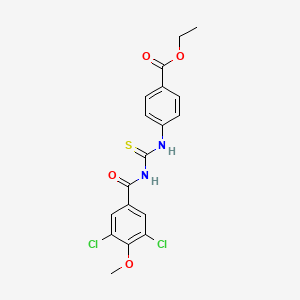 molecular formula C18H16Cl2N2O4S B6005145 Ethyl 4-({[(3,5-dichloro-4-methoxyphenyl)carbonyl]carbamothioyl}amino)benzoate 