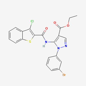 molecular formula C21H15BrClN3O3S B6006006 ethyl 1-(3-bromophenyl)-5-{[(3-chloro-1-benzothiophen-2-yl)carbonyl]amino}-1H-pyrazole-4-carboxylate 