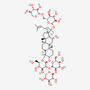 molecular formula C58H98O26 B600619 2-[2-[3-[3-[4,5-dihydroxy-6-(hydroxymethyl)-3-(3,4,5-trihydroxyoxan-2-yl)oxyoxan-2-yl]oxy-4,5-dihydroxy-6-(hydroxymethyl)oxan-2-yl]oxy-12-hydroxy-4,4,8,10,14-pentamethyl-2,3,5,6,7,9,11,12,13,15,16,17-dodecahydro-1H-cyclopenta[a]phenanthren-17-yl]-6-methylhept-5-en-2-yl]oxy-6-[(3,4,5-trihydroxyoxan-2-yl)oxymethyl]oxane-3,4,5-triol CAS No. 88122-52-5
