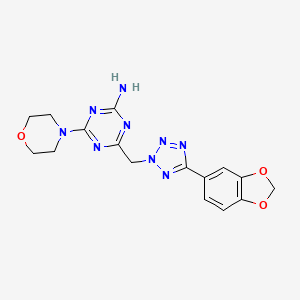 molecular formula C16H17N9O3 B6006191 4-{[5-(2H-1,3-BENZODIOXOL-5-YL)-2H-1,2,3,4-TETRAZOL-2-YL]METHYL}-6-(MORPHOLIN-4-YL)-1,3,5-TRIAZIN-2-AMINE 