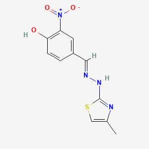 molecular formula C11H10N4O3S B6006251 4-[(E)-[(4-methyl-1,3-thiazol-2-yl)hydrazinylidene]methyl]-2-nitrophenol 