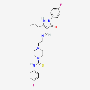 molecular formula C26H30F2N6OS B6006846 N-(4-FLUOROPHENYL)-4-[2-({[(4E)-1-(4-FLUOROPHENYL)-5-OXO-3-PROPYL-4,5-DIHYDRO-1H-PYRAZOL-4-YLIDENE]METHYL}AMINO)ETHYL]PIPERAZINE-1-CARBOTHIOAMIDE 