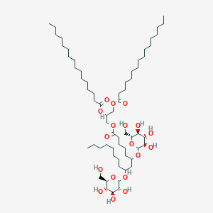 molecular formula C27H30O17 B600746 3-((6,8-Bis(((3R,4S,5S,6R)-3,4,5-trihydroxy-6-(hydroxymethyl)tetrahydro-2H-pyran-2-yl)oxy)hexadecanoyl)oxy)propane-1,2-diyl dipalmitate CAS No. 76491-11-7