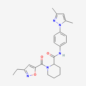 molecular formula C23H27N5O3 B6007602 N-[4-(3,5-dimethylpyrazol-1-yl)phenyl]-1-(3-ethyl-1,2-oxazole-5-carbonyl)piperidine-2-carboxamide 