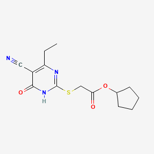 molecular formula C14H17N3O3S B6007709 cyclopentyl [(5-cyano-4-ethyl-6-oxo-1,6-dihydro-2-pyrimidinyl)sulfanyl]acetate 