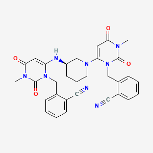 molecular formula C31H30N8O4 B600828 (R)-2-((6-(3-((3-(2-cyanobenzyl)-1-methyl-2,6-dioxo-1,2,3,6-tetrahydropyrimidin-4-yl)amino)piperidin-1-yl)-3-methyl-2,4-dioxo-3,4-dihydropyrimidin-1(2H)-yl)methyl)benzonitrile CAS No. 1268836-55-0