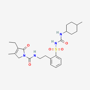molecular formula C24H34N4O5S B600858 1-((2-(2-(((3-Ethyl-4-methyl-2-oxo-2,3-dihydro-1H-pyrrol-1-yl)carbonyl)amino)ethyl)phenyl)sulfonyl)-3-(trans-4-methylcyclohexyl)urea CAS No. 878480-70-7