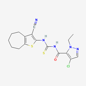 molecular formula C17H18ClN5OS2 B6008959 N-[(4-CHLORO-1-ETHYL-1H-PYRAZOL-5-YL)CARBONYL]-N'-(3-CYANO-5,6,7,8-TETRAHYDRO-4H-CYCLOHEPTA[B]THIOPHEN-2-YL)THIOUREA 