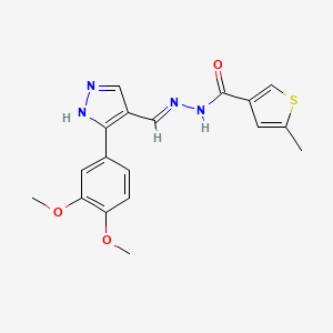 molecular formula C18H18N4O3S B6009138 N'-{[3-(3,4-dimethoxyphenyl)-1H-pyrazol-4-yl]methylene}-5-methyl-3-thiophenecarbohydrazide 
