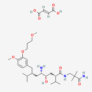 molecular formula C30H53N3O6 . 0.5 (C4H4O4) B600914 (2S,4S,5S,7R)-5-Amino-N-(3-amino-2,2-dimethyl-3-oxopropyl)-4-hydroxy-7-[[4-methoxy-3-(3-methoxypropoxy)phenyl]methyl]-8-methyl-2-propan-2-ylnonanamide;(E)-but-2-enedioic acid CAS No. 1630036-82-6