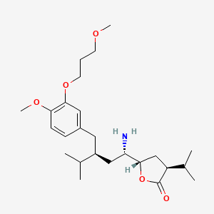 molecular formula C25H41NO5 B600917 (3S,5S)-5-[(1S,3S)-1-amino-3-[[4-methoxy-3-(3-methoxypropoxy)phenyl]methyl]-4-methylpentyl]-3-propan-2-yloxolan-2-one CAS No. 900811-48-5