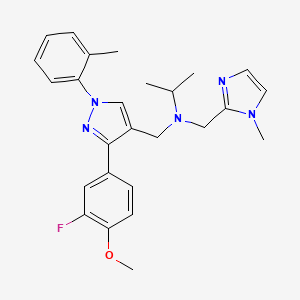 molecular formula C26H30FN5O B6009357 N-[[3-(3-fluoro-4-methoxyphenyl)-1-(2-methylphenyl)pyrazol-4-yl]methyl]-N-[(1-methylimidazol-2-yl)methyl]propan-2-amine 