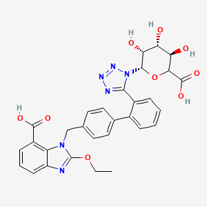 molecular formula C30H28N6O9 B600943 3-[[4-[2-[1-[(2S,3R,4R,5R)-6-carboxy-3,4,5-trihydroxyoxan-2-yl]tetrazol-5-yl]phenyl]phenyl]methyl]-2-ethoxybenzimidazole-4-carboxylic acid CAS No. 180603-76-3