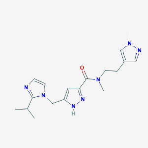 molecular formula C18H25N7O B6009627 N-methyl-N-[2-(1-methylpyrazol-4-yl)ethyl]-5-[(2-propan-2-ylimidazol-1-yl)methyl]-1H-pyrazole-3-carboxamide 