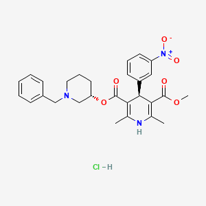 molecular formula C28H32N3O6Cl B600988 3,5-Pyridinedicarboxylic acid, 1,4-dihydro-2,6-dimethyl-4-(3-nitrophenyl)-, methyl 1-(phenylmethyl)-3-piperidinyl ester, monohydrochloride, (S-(R*,R*))- CAS No. 129262-08-4