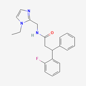 molecular formula C21H22FN3O B6010099 N-[(1-ethyl-1H-imidazol-2-yl)methyl]-3-(2-fluorophenyl)-3-phenylpropanamide 