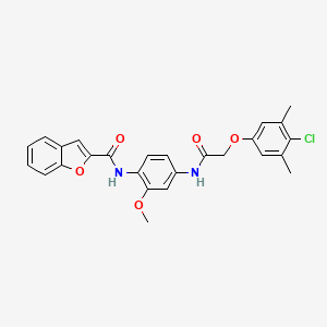 molecular formula C26H23ClN2O5 B6010389 N-{4-[2-(4-chloro-3,5-dimethylphenoxy)acetamido]-2-methoxyphenyl}-1-benzofuran-2-carboxamide 