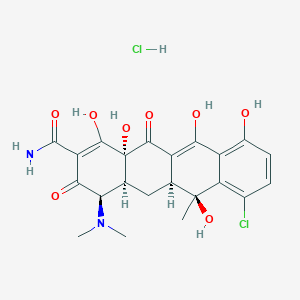 molecular formula C22H24Cl2N2O8 B601058 2-Naphthacenecarboxamide, 7-chloro-4-(dimethylamino)-1,4,4a,5,5a,6,11,12a-octahydro-3,6,10,12,12a-pentahydroxy-6-methyl-1,11-dioxo-, hydrochloride CAS No. 101342-45-4