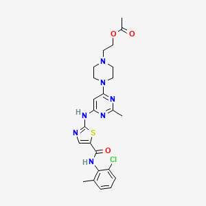 molecular formula C24H28ClN7O3S B601070 2-(4-(6-((5-((2-Chloro-6-methylphenyl)carbamoyl)thiazol-2-yl)amino)-2-methylpyrimidin-4-yl)piperazin-1-yl)ethyl acetate CAS No. 1245157-85-0