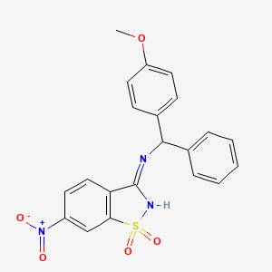 molecular formula C21H17N3O5S B6011345 3-{[(4-methoxyphenyl)(phenyl)methyl]amino}-6-nitro-1H-1,2-benzisothiazole-1,1-dione 