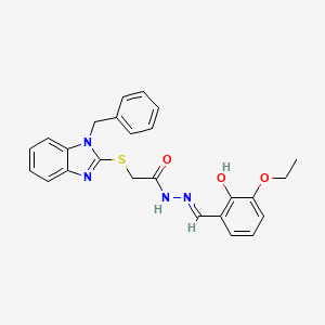molecular formula C25H24N4O3S B6011367 2-[(1-benzyl-1H-benzimidazol-2-yl)sulfanyl]-N'-[(E)-(3-ethoxy-2-hydroxyphenyl)methylidene]acetohydrazide 