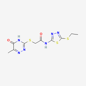 molecular formula C10H12N6O2S3 B6011662 N~1~-[5-(ETHYLSULFANYL)-1,3,4-THIADIAZOL-2-YL]-2-[(6-METHYL-5-OXO-4,5-DIHYDRO-1,2,4-TRIAZIN-3-YL)SULFANYL]ACETAMIDE 