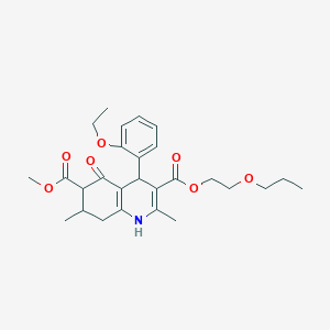 molecular formula C27H35NO7 B6012852 6-Methyl 3-(2-propoxyethyl) 4-(2-ethoxyphenyl)-2,7-dimethyl-5-oxo-1,4,5,6,7,8-hexahydroquinoline-3,6-dicarboxylate 