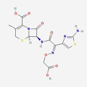 molecular formula C15H15N5O7S2 B601301 (6R,7R)-7-({(2Z)-2-(2-Amino-1,3-thiazol-4-yl)-2-[(carboxymethoxy)imino]acetyl}amino)-3-methyl-8-oxo-5-thia-1-azabicyclo[4.2.0]oct-2-ene-2-carboxylic acid CAS No. 72701-01-0