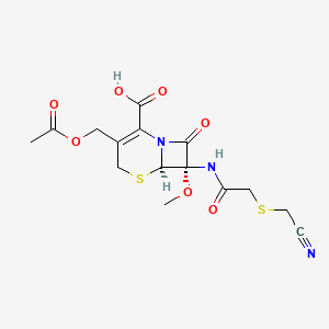 molecular formula C15H17N3O7S2 B601306 (6R,7S)-3-(acetyloxymethyl)-7-[[2-(cyanomethylsulfanyl)acetyl]amino]-7-methoxy-8-oxo-5-thia-1-azabicyclo[4.2.0]oct-2-ene-2-carboxylic acid CAS No. 56796-16-8