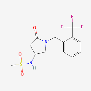 molecular formula C13H15F3N2O3S B6013177 N-[5-oxo-1-[[2-(trifluoromethyl)phenyl]methyl]pyrrolidin-3-yl]methanesulfonamide 