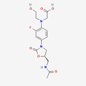 molecular formula C16H19FN3O6Na B601331 Glycine, N-(4-((5S)-5-((acetylamino)methyl)-2-oxo-3-oxazolidinyl)-2-fluorophenyl)-N-(2-hydroxyethyl)- CAS No. 368891-70-7
