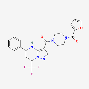 molecular formula C23H22F3N5O3 B6013469 Furan-2-yl(4-{[5-phenyl-7-(trifluoromethyl)-4,5,6,7-tetrahydropyrazolo[1,5-a]pyrimidin-3-yl]carbonyl}piperazin-1-yl)methanone 