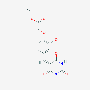 molecular formula C17H18N2O7 B6013771 ethyl {2-methoxy-4-[(E)-(1-methyl-2,4,6-trioxotetrahydropyrimidin-5(2H)-ylidene)methyl]phenoxy}acetate 