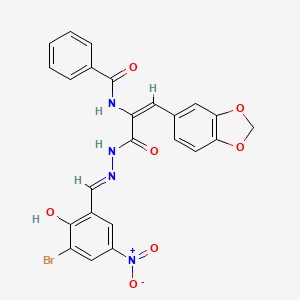 molecular formula C24H17BrN4O7 B6013883 N-{(1E)-1-(1,3-benzodioxol-5-yl)-3-[(2E)-2-(3-bromo-2-hydroxy-5-nitrobenzylidene)hydrazinyl]-3-oxoprop-1-en-2-yl}benzamide 