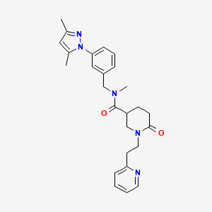 molecular formula C26H31N5O2 B6014047 N-[3-(3,5-dimethyl-1H-pyrazol-1-yl)benzyl]-N-methyl-6-oxo-1-[2-(2-pyridinyl)ethyl]-3-piperidinecarboxamide 