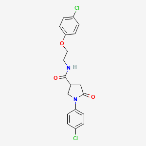 molecular formula C19H18Cl2N2O3 B6014062 N-[2-(4-chlorophenoxy)ethyl]-1-(4-chlorophenyl)-5-oxo-3-pyrrolidinecarboxamide 