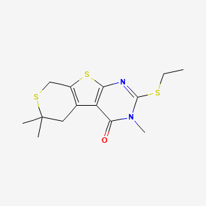 molecular formula C14H18N2OS3 B6014274 5-Ethylsulfanyl-4,12,12-trimethyl-8,11-dithia-4,6-diazatricyclo[7.4.0.02,7]trideca-1(9),2(7),5-trien-3-one 