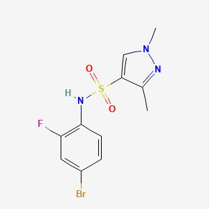 molecular formula C11H11BrFN3O2S B6014539 N-(4-BROMO-2-FLUOROPHENYL)-13-DIMETHYL-1H-PYRAZOLE-4-SULFONAMIDE 
