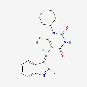 molecular formula C20H21N3O3 B6014644 1-cyclohexyl-6-hydroxy-5-[(Z)-(2-methylindol-3-ylidene)methyl]pyrimidine-2,4-dione 