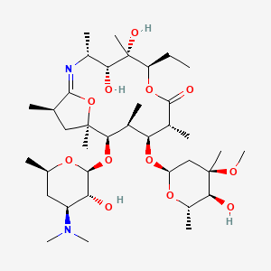 molecular formula C37H66N2O12 B601488 7,16-Dioxa-2-azabicyclo[11.2.1]hexadec-1-en-8-one,10-[(2,6-dideoxy-3-C-methyl-3-O-methyl-a-L-ribo-hexopyranosyl)oxy]-6-ethyl-4,5-dihydroxy-3,5,9,11,13,15-hexamethyl-12-[[3,4,6-trideoxy-3-(dimethylamino)-b-D-xylo-hexopyranosyl]oxy]-,(1Z,3R,4R,5S,6R,9R,10S,11S,12R,13R,15R)- CAS No. 99290-97-8