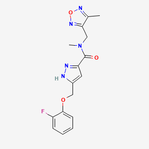 molecular formula C16H16FN5O3 B6014897 5-[(2-fluorophenoxy)methyl]-N-methyl-N-[(4-methyl-1,2,5-oxadiazol-3-yl)methyl]-1H-pyrazole-3-carboxamide 