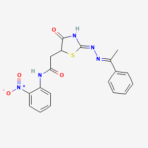 molecular formula C19H17N5O4S B6015337 2-{4-hydroxy-2-[(1-phenylethylidene)hydrazono]-2,5-dihydro-1,3-thiazol-5-yl}-N-(2-nitrophenyl)acetamide 