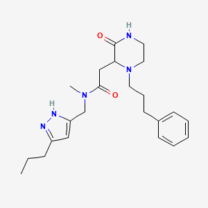 molecular formula C23H33N5O2 B6015396 N-methyl-2-[3-oxo-1-(3-phenylpropyl)-2-piperazinyl]-N-[(5-propyl-1H-pyrazol-3-yl)methyl]acetamide 