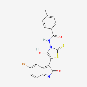 molecular formula C19H12BrN3O3S2 B6015405 N-[(5Z)-5-(5-bromo-2-oxo-1,2-dihydro-3H-indol-3-ylidene)-4-oxo-2-thioxo-1,3-thiazolidin-3-yl]-4-methylbenzamide 