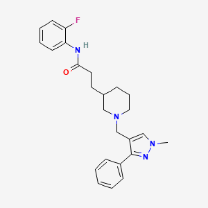 molecular formula C25H29FN4O B6015443 N-(2-fluorophenyl)-3-{1-[(1-methyl-3-phenyl-1H-pyrazol-4-yl)methyl]-3-piperidinyl}propanamide 