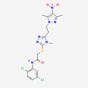 molecular formula C18H19Cl2N7O3S B6015685 N-(2,5-dichlorophenyl)-2-({5-[2-(3,5-dimethyl-4-nitro-1H-pyrazol-1-yl)ethyl]-4-methyl-4H-1,2,4-triazol-3-yl}thio)acetamide 