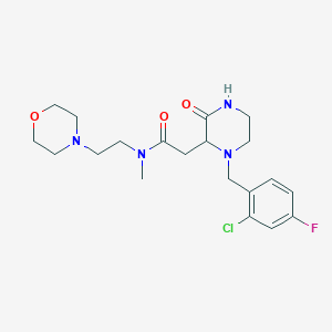 molecular formula C20H28ClFN4O3 B6015801 2-[1-(2-chloro-4-fluorobenzyl)-3-oxo-2-piperazinyl]-N-methyl-N-[2-(4-morpholinyl)ethyl]acetamide 