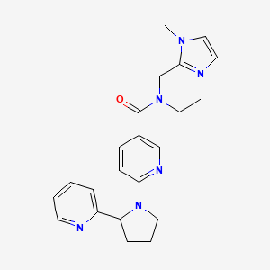 molecular formula C22H26N6O B6015876 N-ethyl-N-[(1-methyl-1H-imidazol-2-yl)methyl]-6-[2-(2-pyridinyl)-1-pyrrolidinyl]nicotinamide 