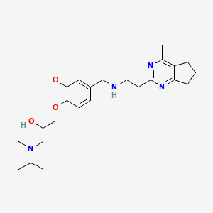 molecular formula C25H38N4O3 B6016067 1-[isopropyl(methyl)amino]-3-[2-methoxy-4-({[2-(4-methyl-6,7-dihydro-5H-cyclopenta[d]pyrimidin-2-yl)ethyl]amino}methyl)phenoxy]-2-propanol 